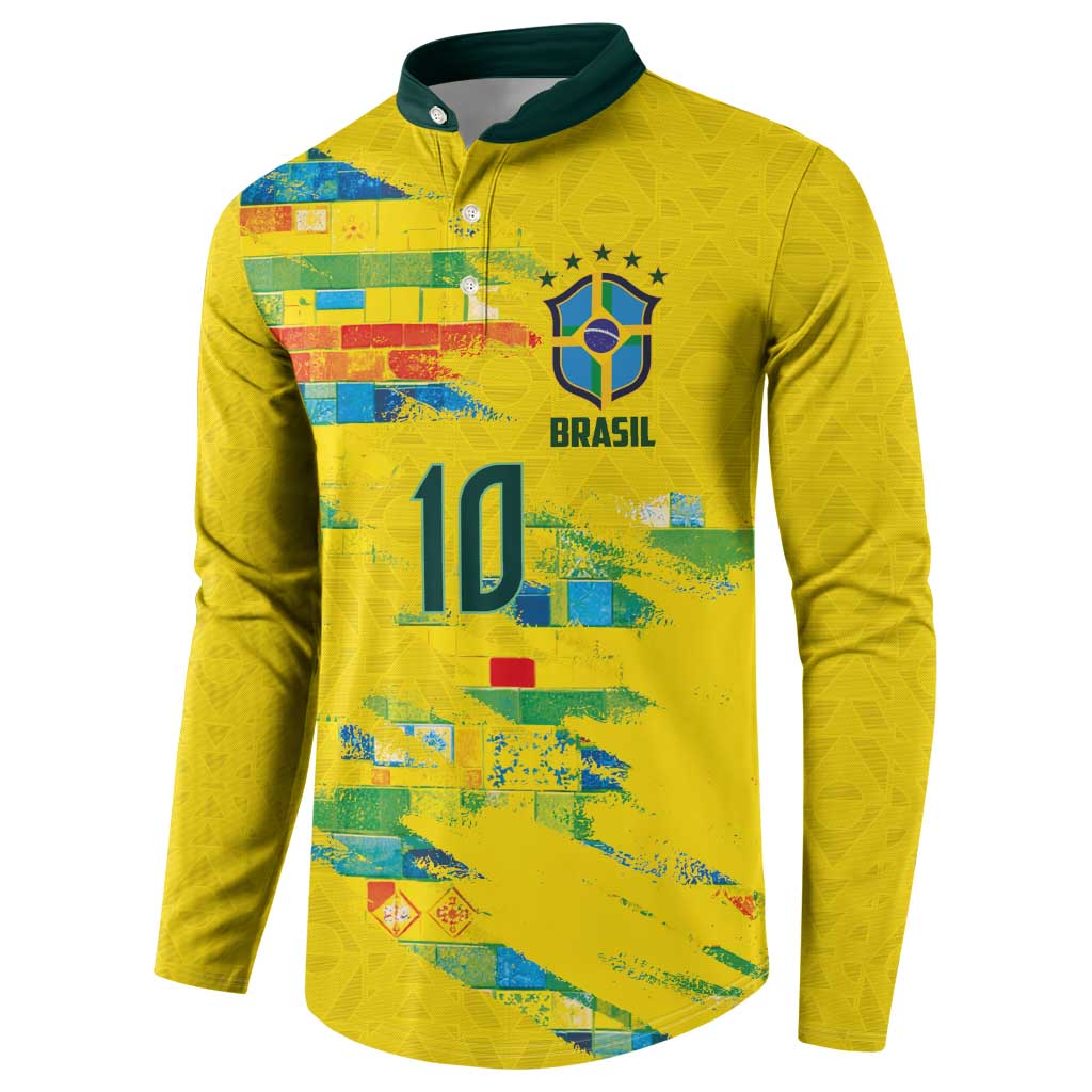 Custom Brasil Football Button Sweatshirt Abstract Art Inspired Rio Mosaic Steps
