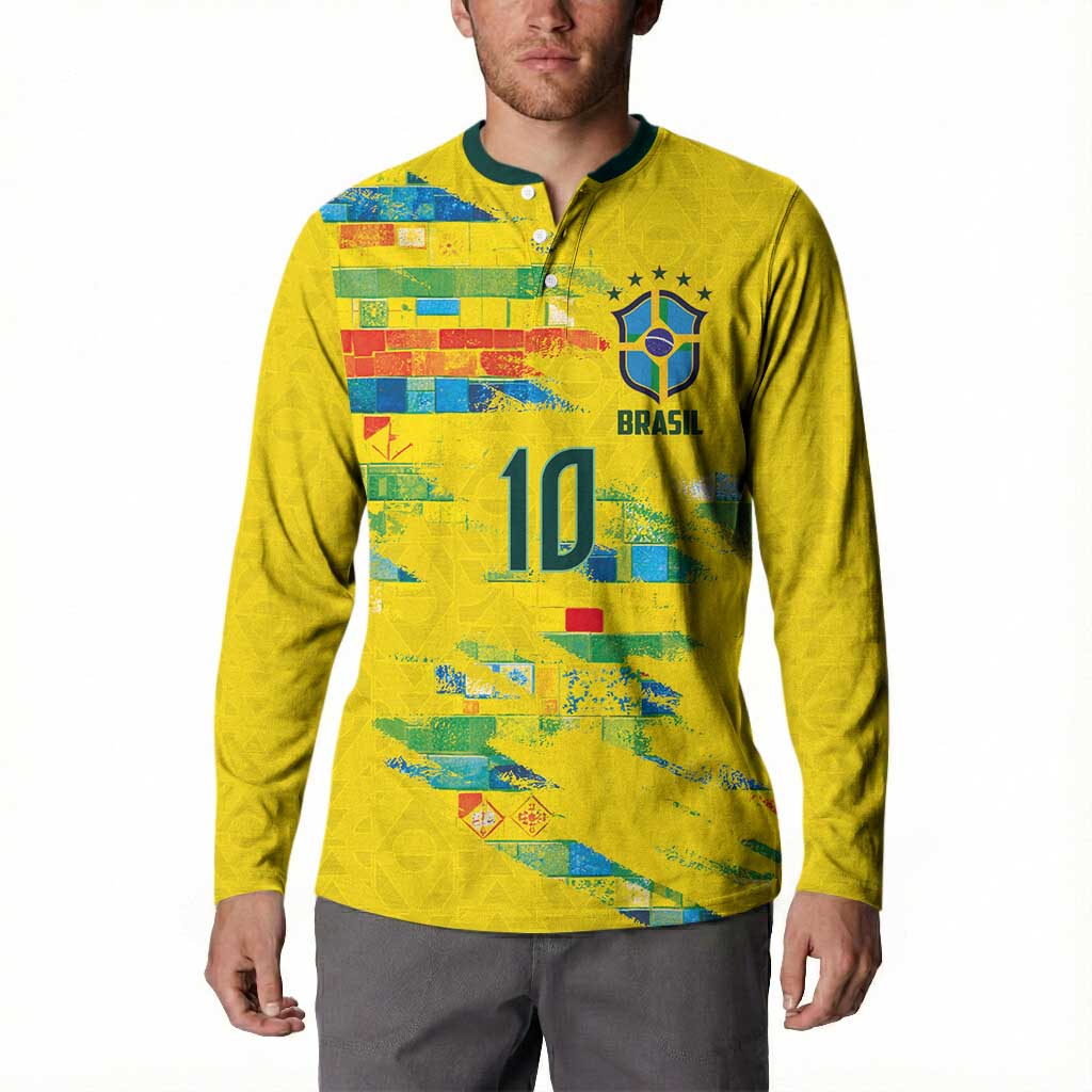 Custom Brasil Football Button Sweatshirt Abstract Art Inspired Rio Mosaic Steps