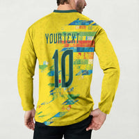 Custom Brasil Football Button Sweatshirt Abstract Art Inspired Rio Mosaic Steps