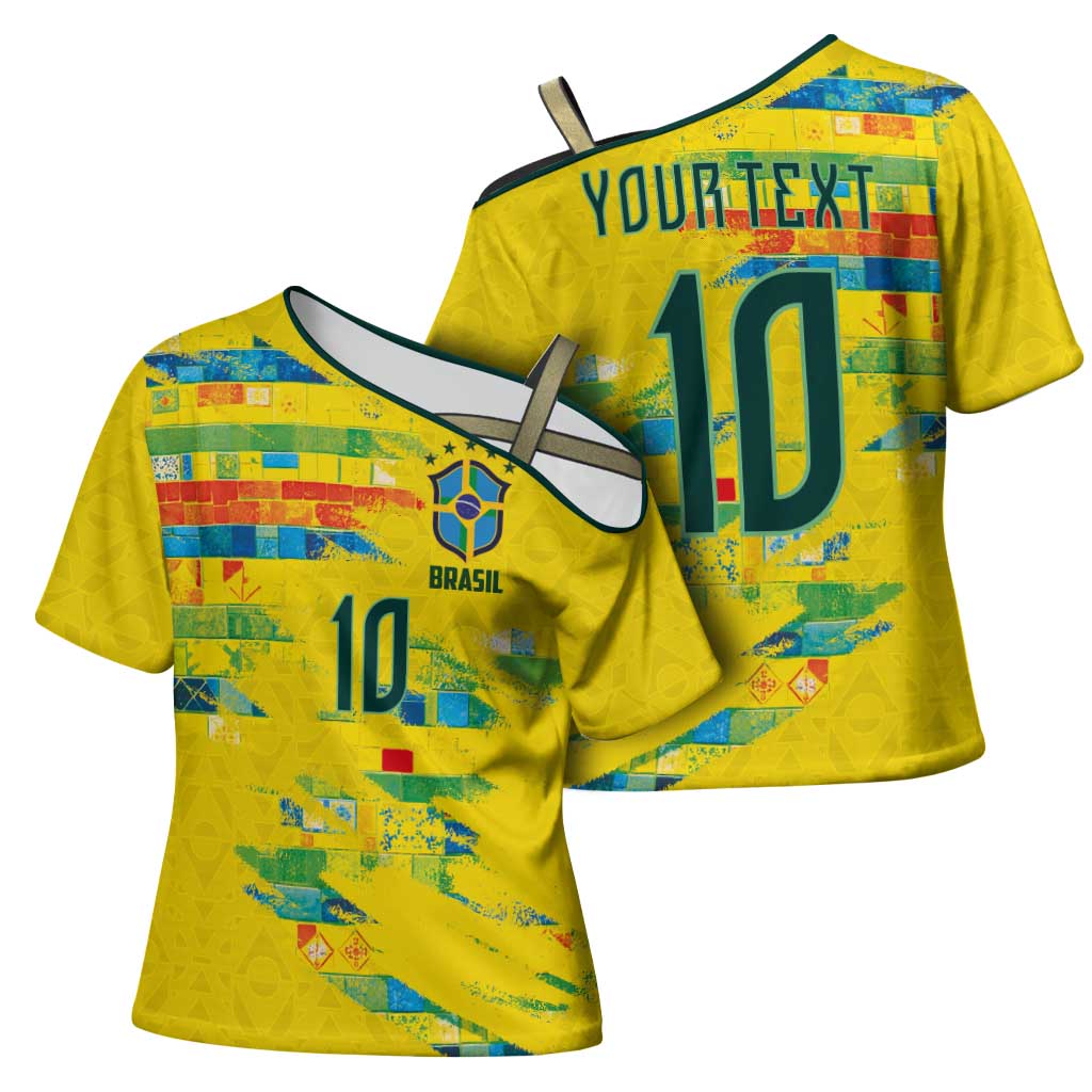 Custom Brasil Football Cross Shoulder Shirt Abstract Art Inspired Rio Mosaic Steps