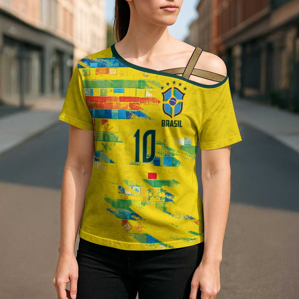 Custom Brasil Football Cross Shoulder Shirt Abstract Art Inspired Rio Mosaic Steps