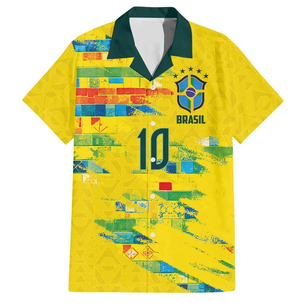 Custom Brasil Football Hawaiian Shirt Abstract Art Inspired Rio Mosaic Steps