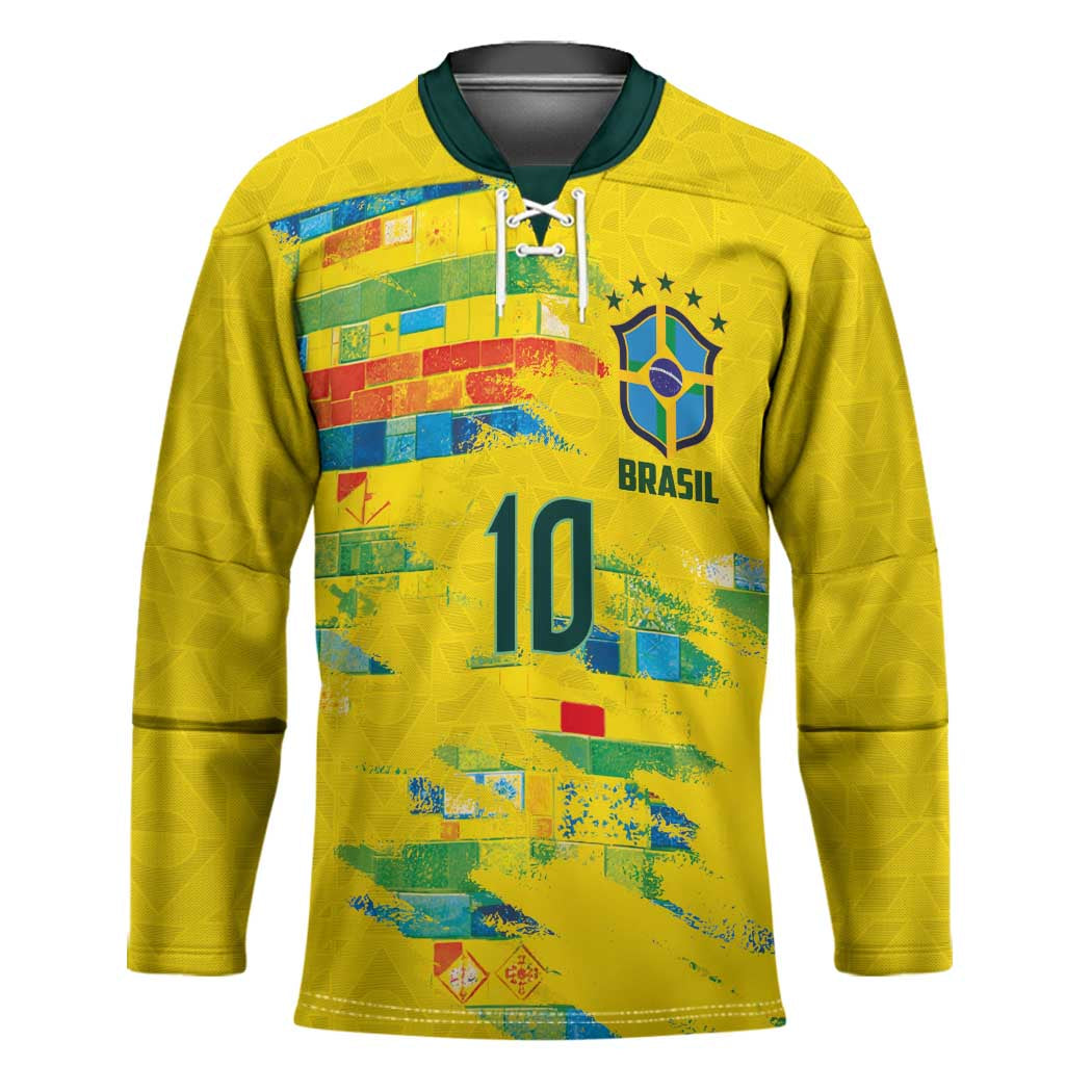 Custom Brasil Football Hockey Jersey Abstract Art Inspired Rio Mosaic Steps