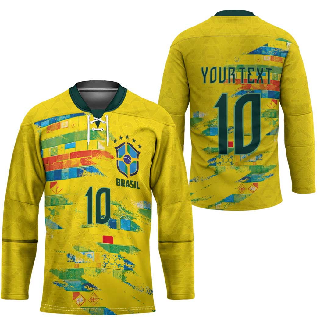 Custom Brasil Football Hockey Jersey Abstract Art Inspired Rio Mosaic Steps