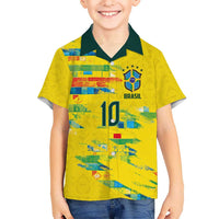 Custom Brasil Football Kid Hawaiian Shirt Abstract Art Inspired Rio Mosaic Steps