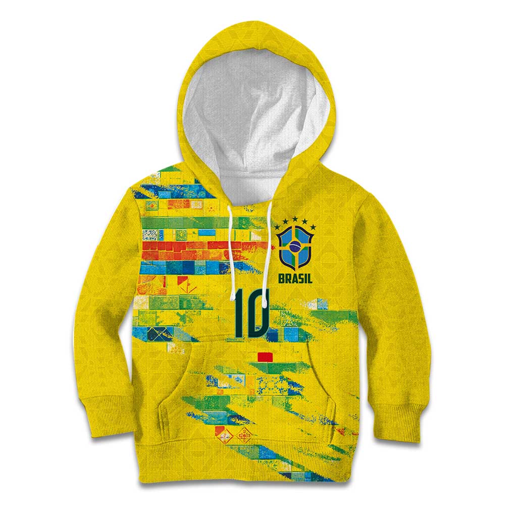 Custom Brasil Football Kid Hoodie Abstract Art Inspired Rio Mosaic Steps