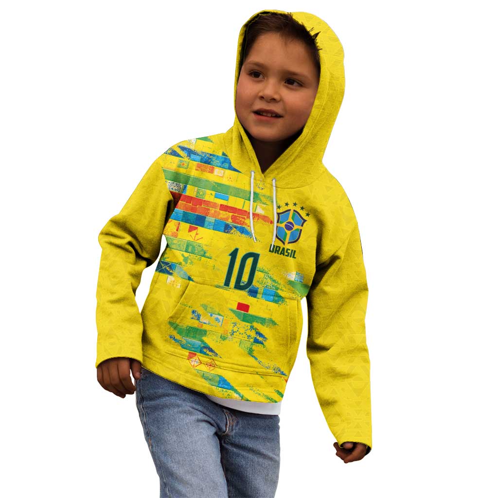 Custom Brasil Football Kid Hoodie Abstract Art Inspired Rio Mosaic Steps