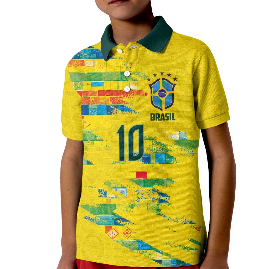 Custom Brasil Football Kid Polo Shirt Abstract Art Inspired Rio Mosaic Steps