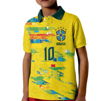 Custom Brasil Football Kid Polo Shirt Abstract Art Inspired Rio Mosaic Steps