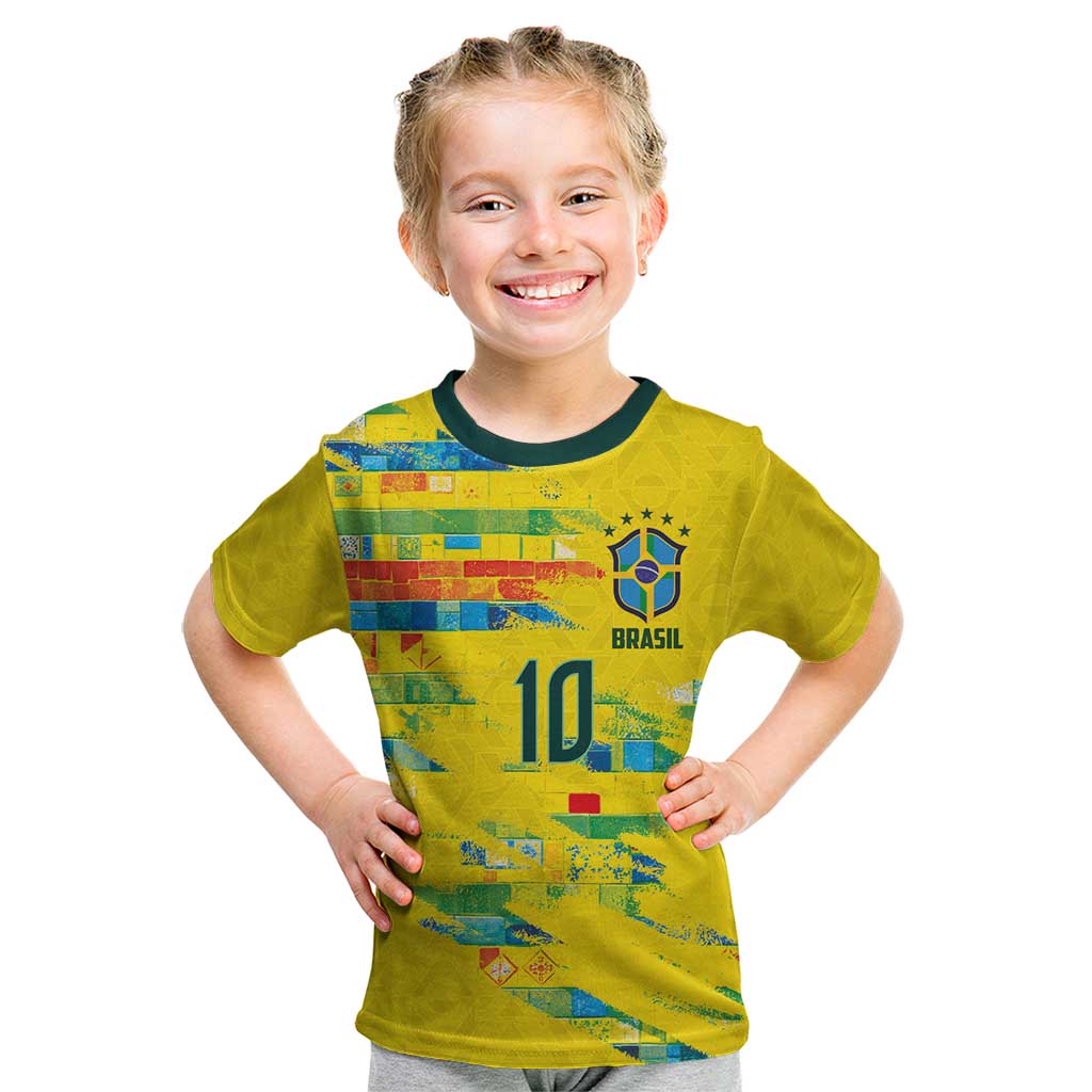 Custom Brasil Football Kid T Shirt Abstract Art Inspired Rio Mosaic Steps