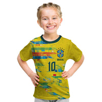Custom Brasil Football Kid T Shirt Abstract Art Inspired Rio Mosaic Steps