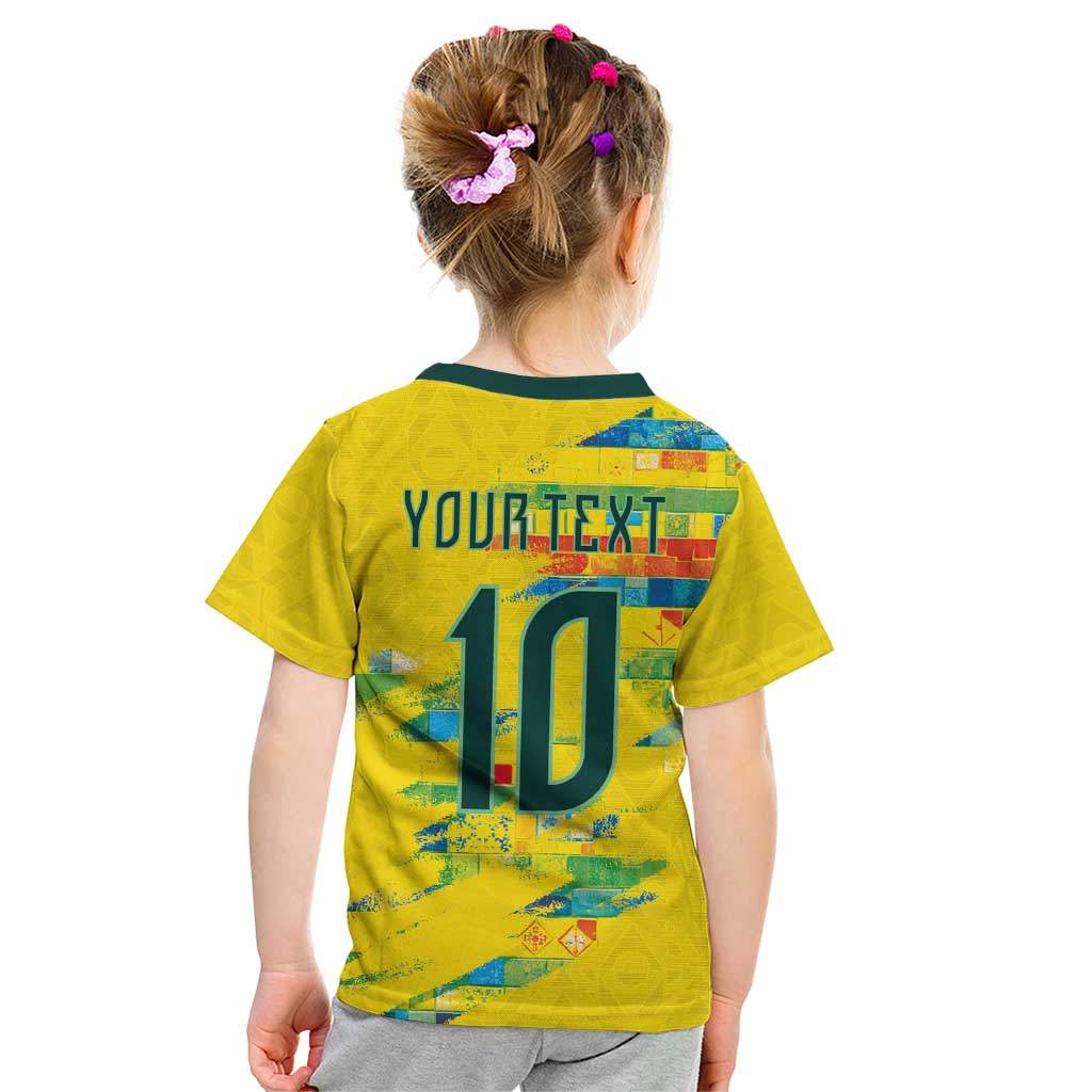 Custom Brasil Football Kid T Shirt Abstract Art Inspired Rio Mosaic Steps