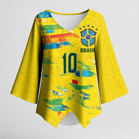 Custom Brasil Football Kimono Sleeve Blouse Abstract Art Inspired Rio Mosaic Steps