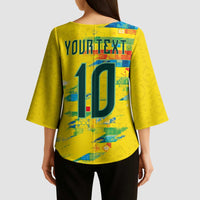Custom Brasil Football Kimono Sleeve Blouse Abstract Art Inspired Rio Mosaic Steps