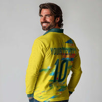 Custom Brasil Football Long Sleeve Polo Shirt Abstract Art Inspired Rio Mosaic Steps
