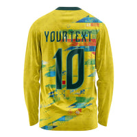 Custom Brasil Football Long Sleeve Shirt Abstract Art Inspired Rio Mosaic Steps