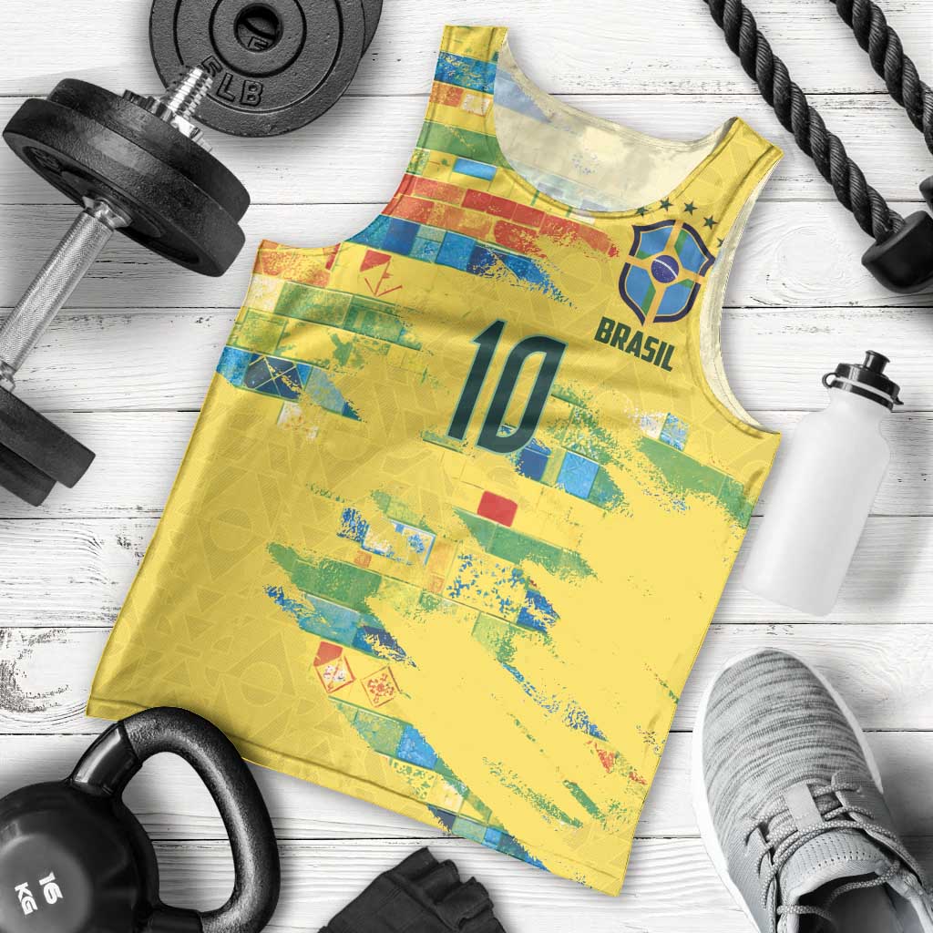 Custom Brasil Football Men Tank Top Abstract Art Inspired Rio Mosaic Steps