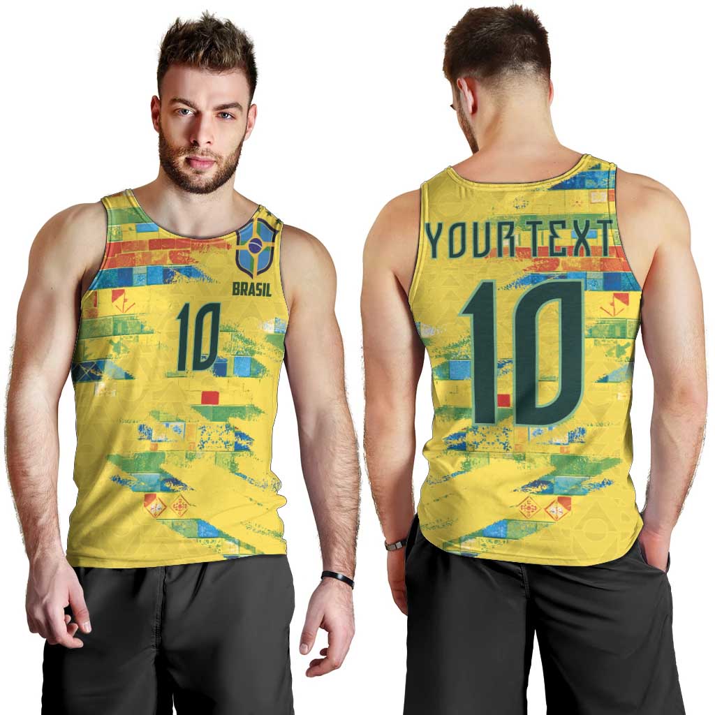 Custom Brasil Football Men Tank Top Abstract Art Inspired Rio Mosaic Steps