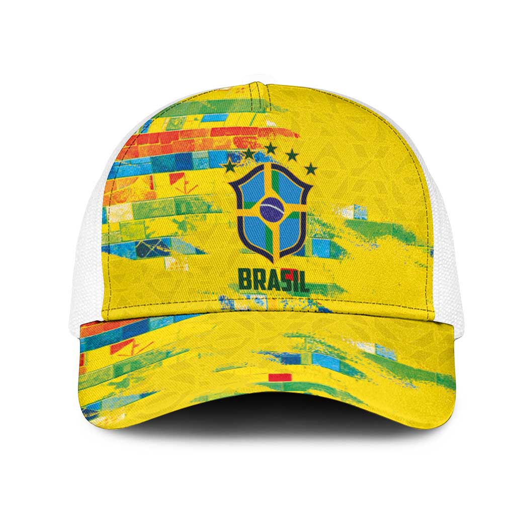 Brasil Football Mesh Trucker Cap Abstract Art Inspired Rio Mosaic Steps
