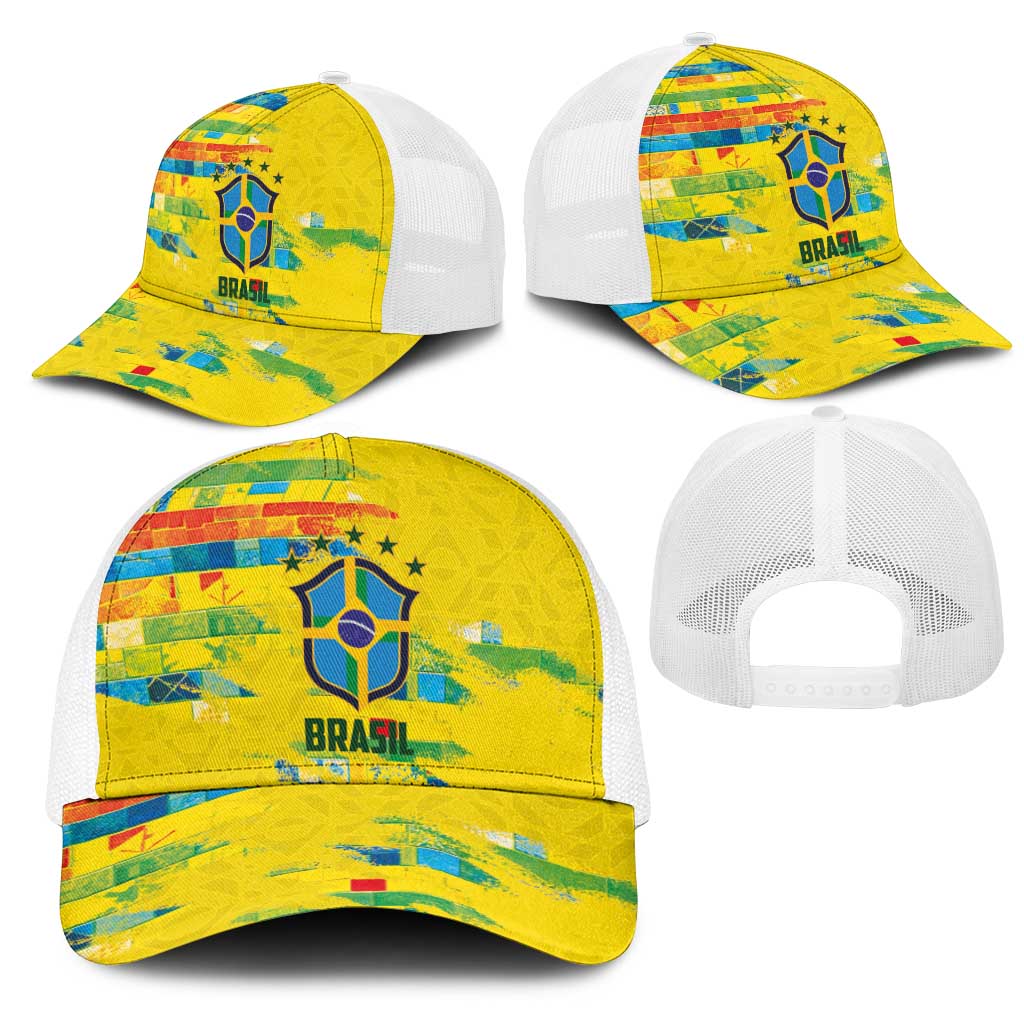 Brasil Football Mesh Trucker Cap Abstract Art Inspired Rio Mosaic Steps