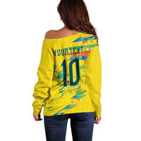Custom Brasil Football Off Shoulder Sweater Abstract Art Inspired Rio Mosaic Steps