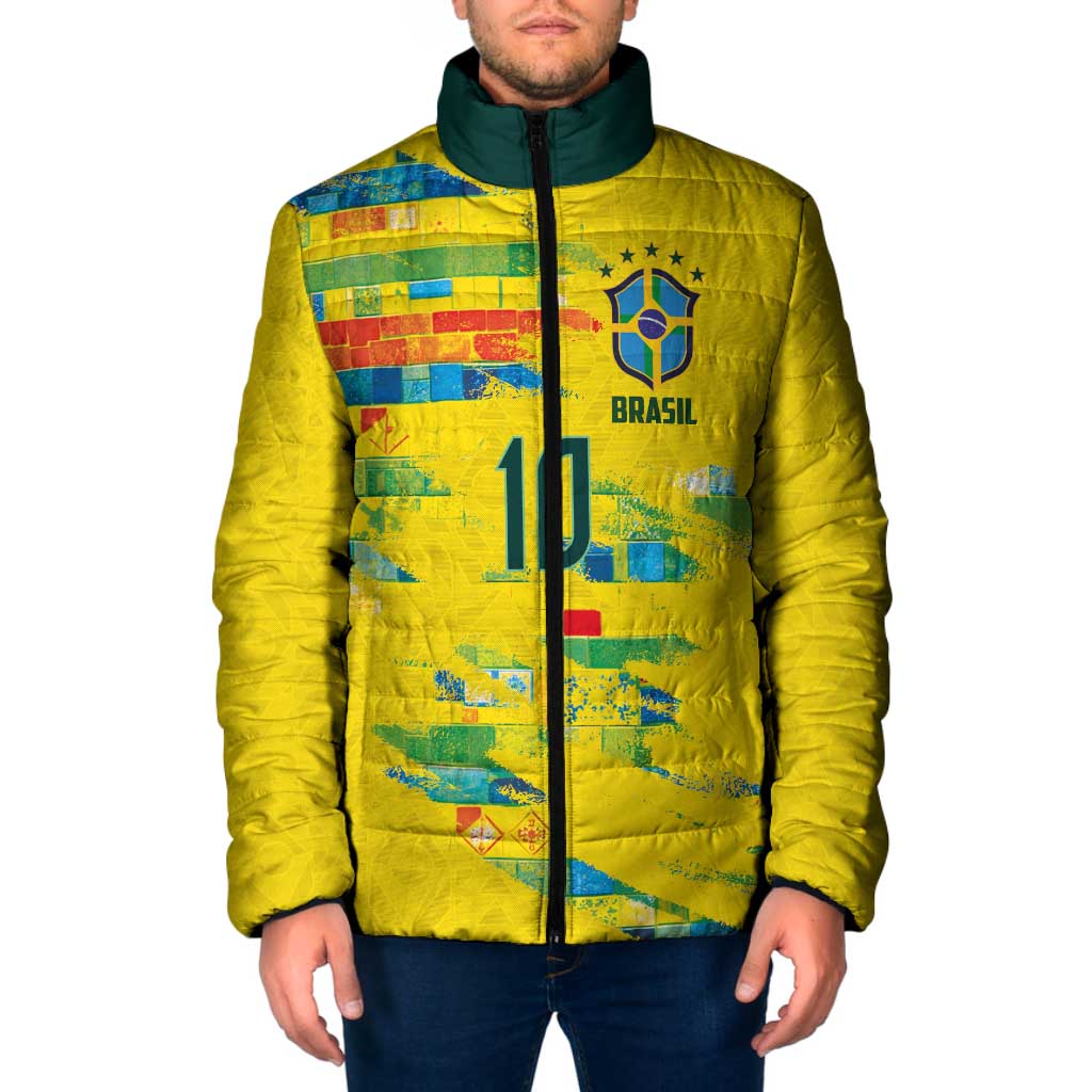 Custom Brasil Football Padded Jacket Abstract Art Inspired Rio Mosaic Steps