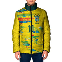 Custom Brasil Football Padded Jacket Abstract Art Inspired Rio Mosaic Steps