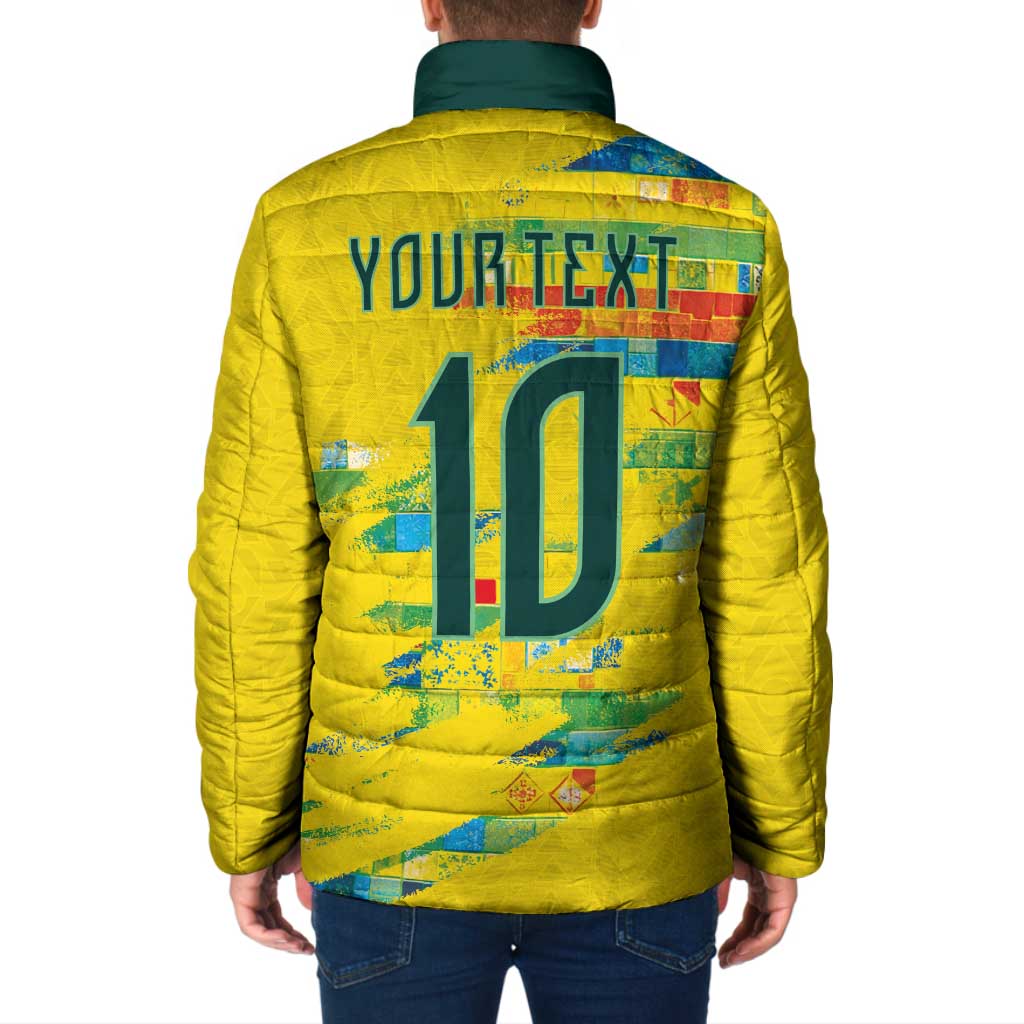 Custom Brasil Football Padded Jacket Abstract Art Inspired Rio Mosaic Steps
