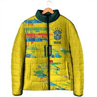 Custom Brasil Football Padded Jacket Abstract Art Inspired Rio Mosaic Steps