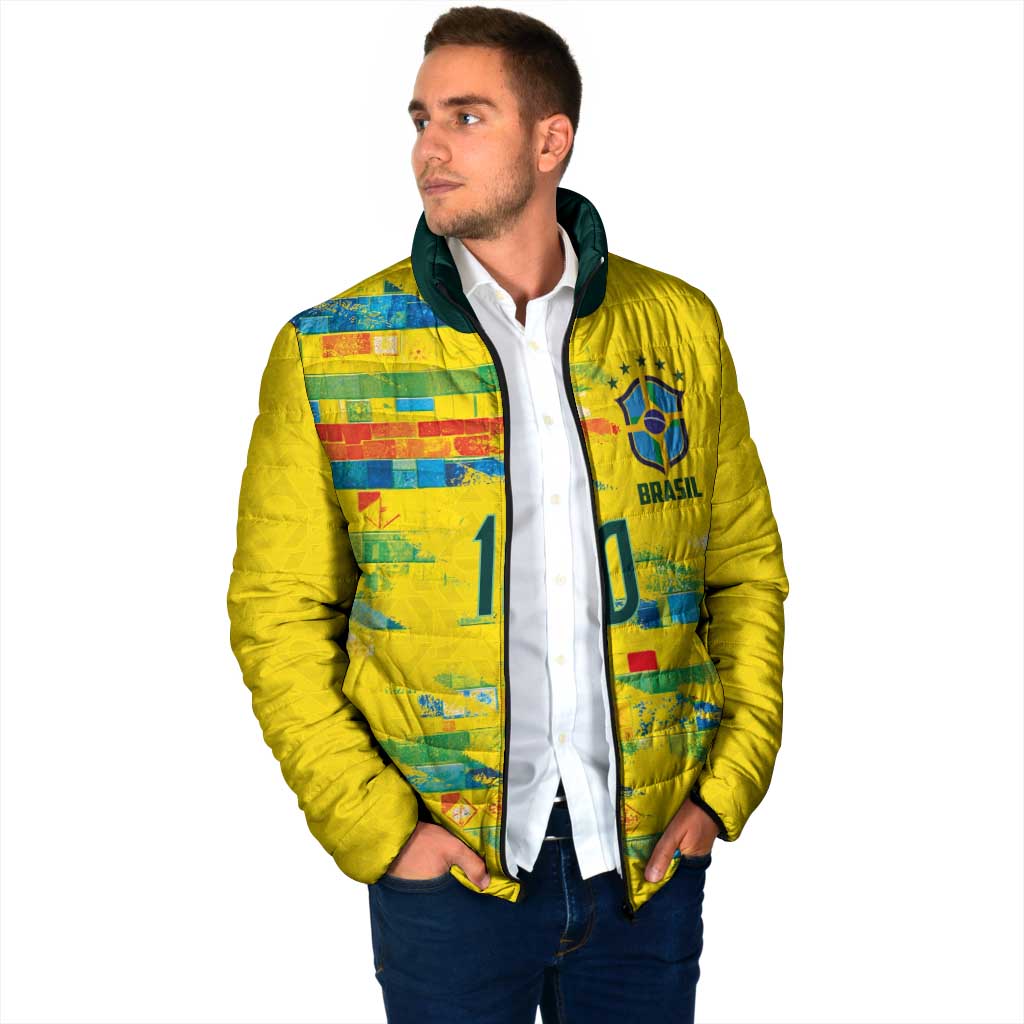 Custom Brasil Football Padded Jacket Abstract Art Inspired Rio Mosaic Steps