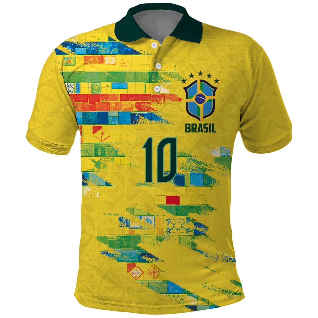 Custom Brasil Football Polo Shirt Abstract Art Inspired Rio Mosaic Steps