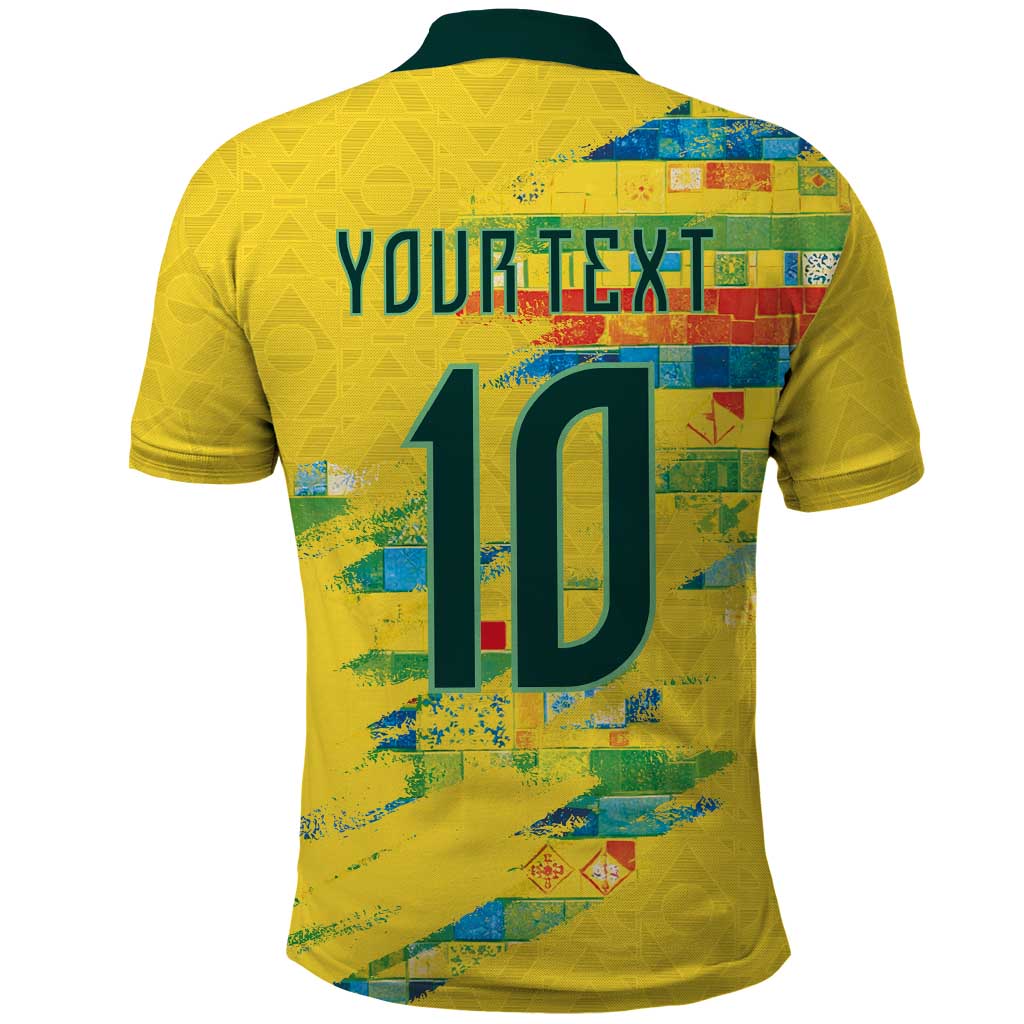 Custom Brasil Football Polo Shirt Abstract Art Inspired Rio Mosaic Steps