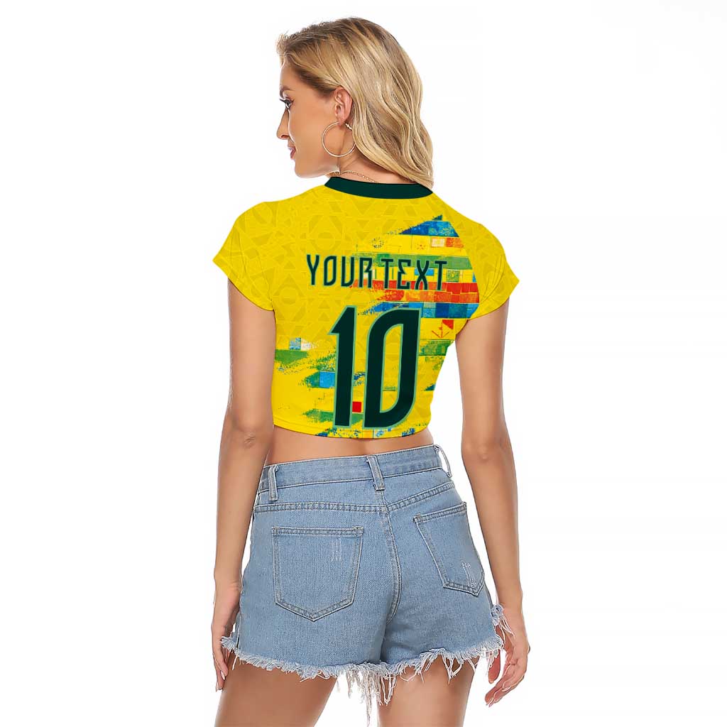 Custom Brasil Football Raglan Cropped T Shirt Abstract Art Inspired Rio Mosaic Steps