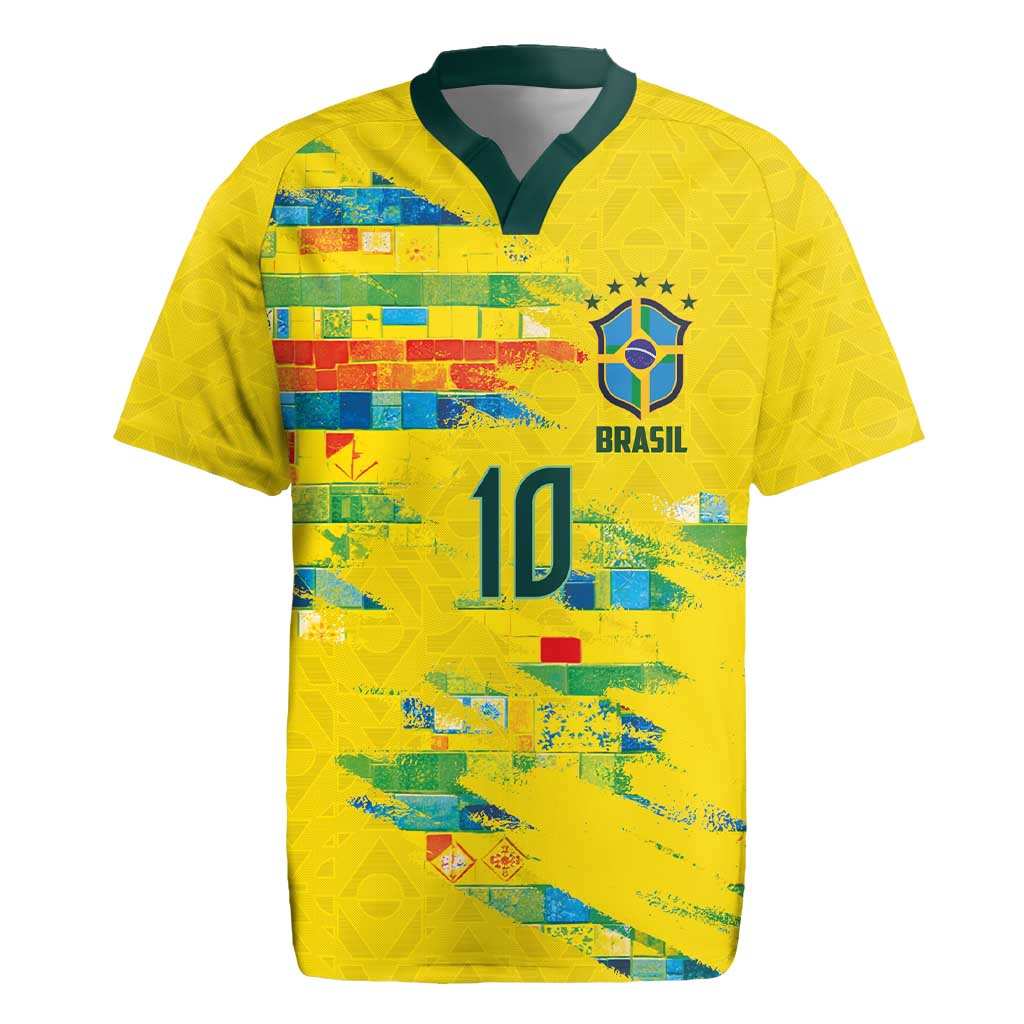 Custom Brasil Football Rugby Jersey Abstract Art Inspired Rio Mosaic Steps