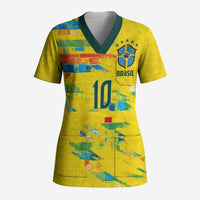 Custom Brasil Football Scrub Top Abstract Art Inspired Rio Mosaic Steps