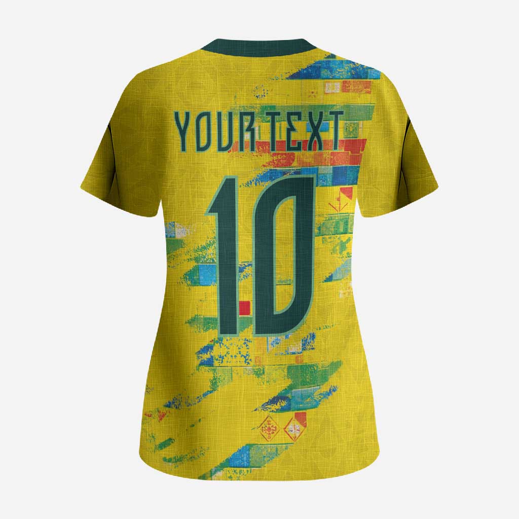 Custom Brasil Football Scrub Top Abstract Art Inspired Rio Mosaic Steps