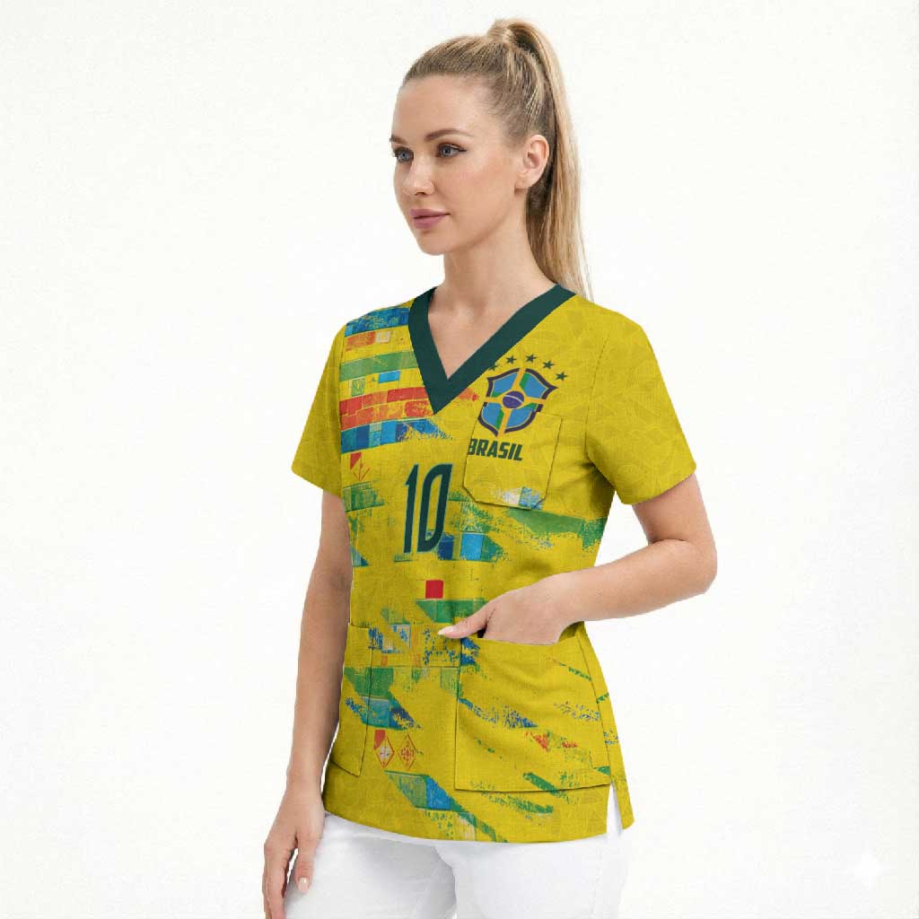 Custom Brasil Football Scrub Top Abstract Art Inspired Rio Mosaic Steps
