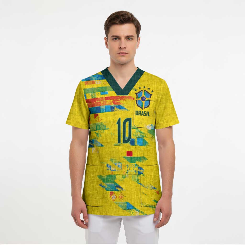 Custom Brasil Football Scrub Top Abstract Art Inspired Rio Mosaic Steps