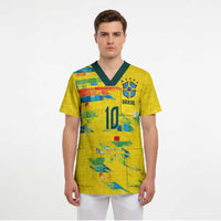 Custom Brasil Football Scrub Top Abstract Art Inspired Rio Mosaic Steps