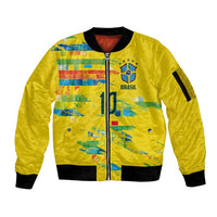 Custom Brasil Football Sleeve Zip Bomber Jacket Abstract Art Inspired Rio Mosaic Steps