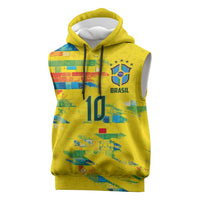 Custom Brasil Football Sleeveless Hoodie Abstract Art Inspired Rio Mosaic Steps