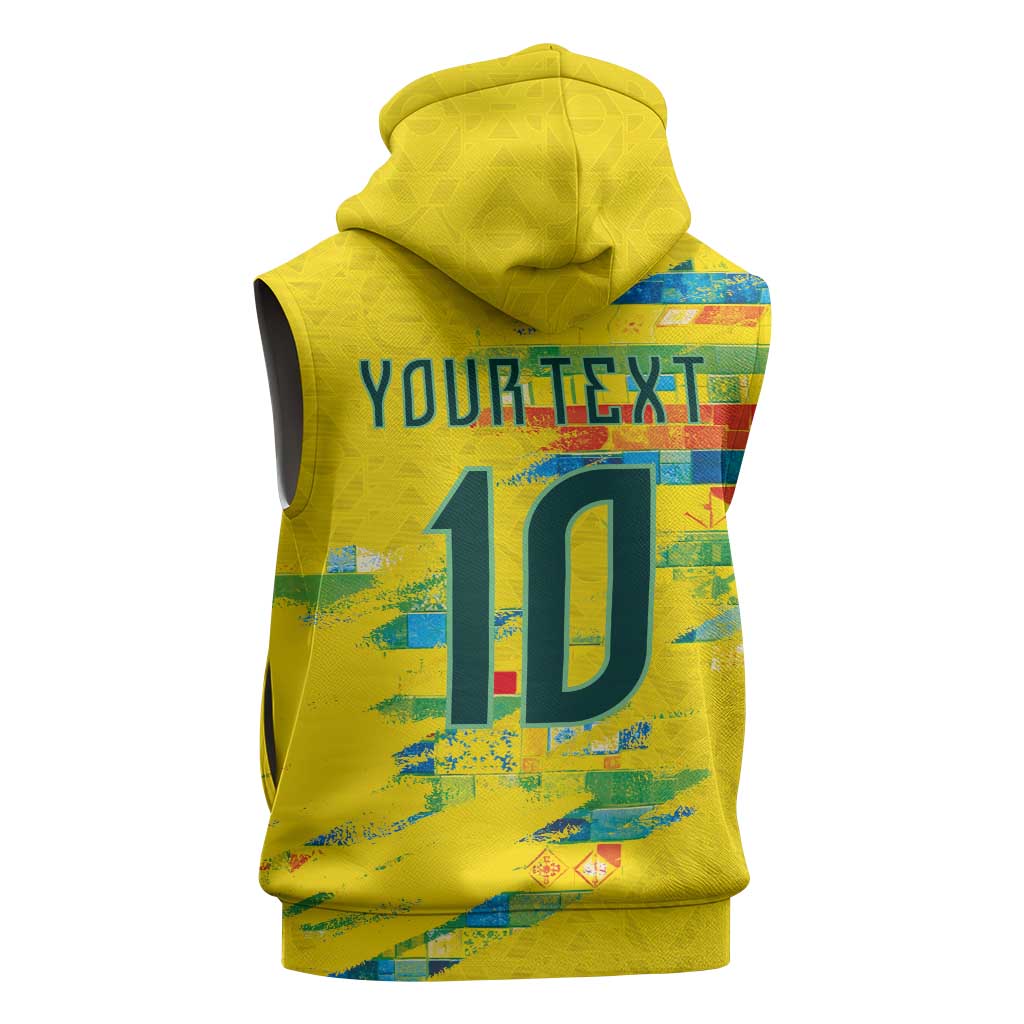 Custom Brasil Football Sleeveless Hoodie Abstract Art Inspired Rio Mosaic Steps