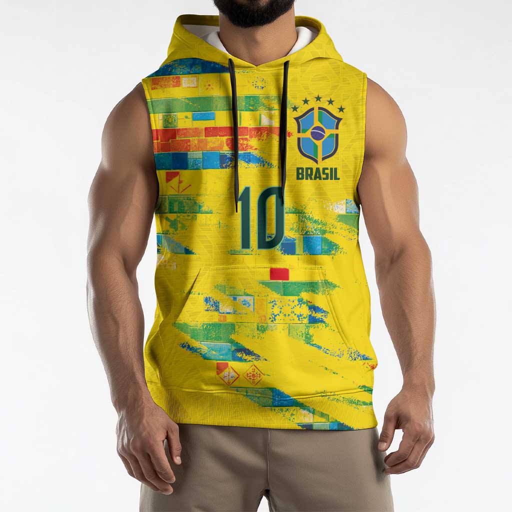Custom Brasil Football Sleeveless Hoodie Abstract Art Inspired Rio Mosaic Steps