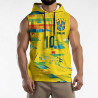 Custom Brasil Football Sleeveless Hoodie Abstract Art Inspired Rio Mosaic Steps