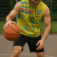 Custom Brasil Football Sleeveless Hoodie Abstract Art Inspired Rio Mosaic Steps