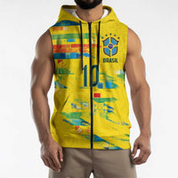 Custom Brasil Football Sleeveless Zip Hoodie Abstract Art Inspired Rio Mosaic Steps