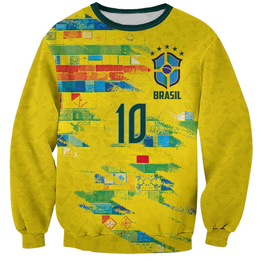 Custom Brasil Football Sweatshirt Abstract Art Inspired Rio Mosaic Steps
