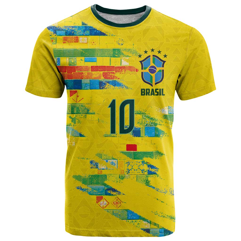 Custom Brasil Football T Shirt Abstract Art Inspired Rio Mosaic Steps