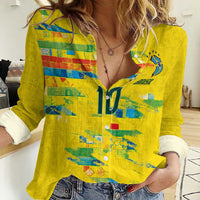 Custom Brasil Football Women Casual Shirt Abstract Art Inspired Rio Mosaic Steps