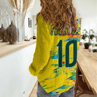 Custom Brasil Football Women Casual Shirt Abstract Art Inspired Rio Mosaic Steps